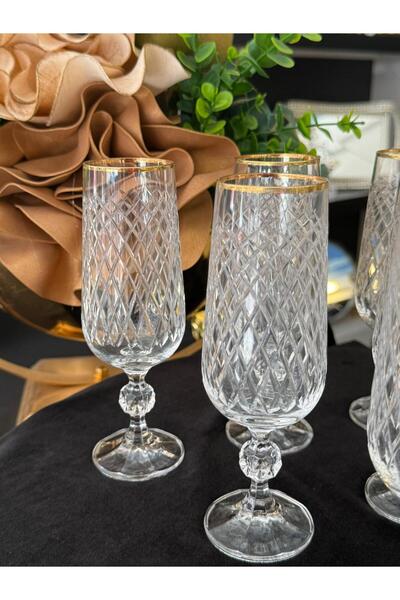 LOKMAN ZÜCCACİYE 6 ADET BOHEMİA KRİSTAL KESME ALTIN YALDIZLI KAHVE YANI SU BARDAĞI KADEH (180ML)