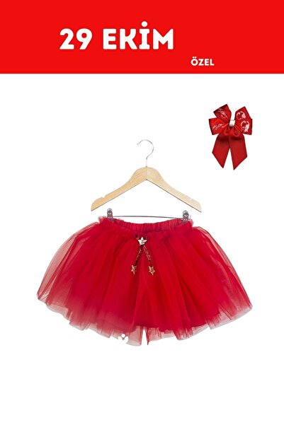 DUCA KIDS October 29 Special Red Star Tulle Skirt & Crescent-Star Bow Set