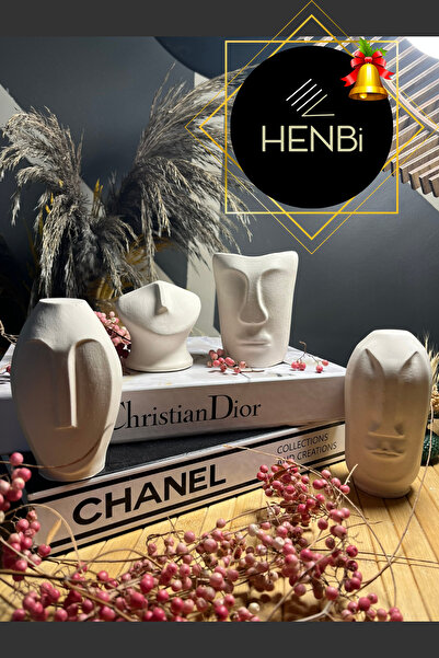 HENBi 4'lü Heykel Dekor Büst Figür Ev Dekorasyonu Taş Ürünler Surat Fantastik Ürünler Süs Eşyası