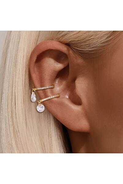 delis 925 silver ear cuff, JW1673, stone pattern, gold plated