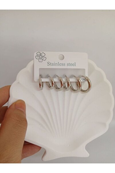 PINARIN TAKI DÜNYASI AKSESUAR 316L Çelik Çoklu Halka Model Kadın Çelik Küpe