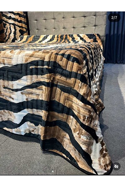 YÜNTEKS Aksu Safari Double Ultra Soft Embossed Mink Blanket Leopard Pattern