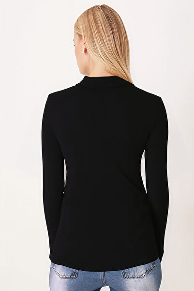 armonika Women's Black Half Fisherman's Finger Interlocking Body Blouse Arm-26K135002