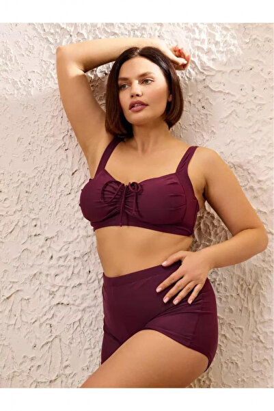 embody Women's 2 piece swimsuit, large size, shorts, burgundy m5202