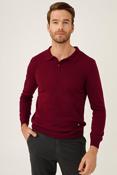 İgs Бургундия Стандартна кройка Слим кройка Поло яка Едноцветна Дълга ръкав Плетена