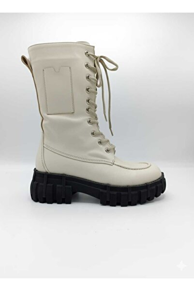 nostra shoes VIPER Cep Detaylı Kalın Taban Bağcıklı Yüksek Konç Kadın Postal Bot