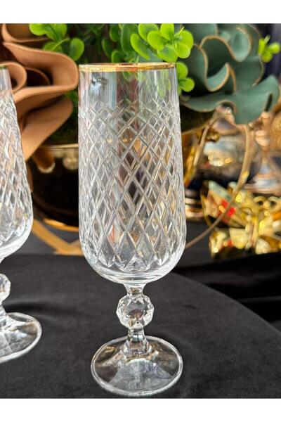 LOKMAN ZÜCCACİYE 6 ADET BOHEMİA KRİSTAL KESME ALTIN YALDIZLI KAHVE YANI SU BARDAĞI KADEH (180ML)