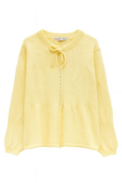 Mixray 6952 Kadın Bağlamalı Düğme Detaylı Triko Kazak Sarı