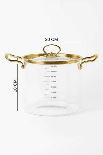 Jenisa 5.5 Lt Gold Detailed and Heat-Resistant Pot – Measured Transparent Borosilicate Glass Pot