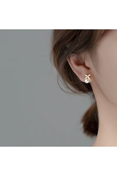 delis Σκουλαρίκια από ασήμι 925, JW1614, μοντέλο X με μαργαριτάρι, επιπλατινωμένα με ρόδιο