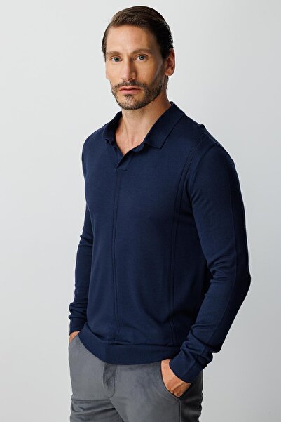 İgs Синій стандартний крій з поло-комірцем, прямий, з довгими рукавами, трикотаж