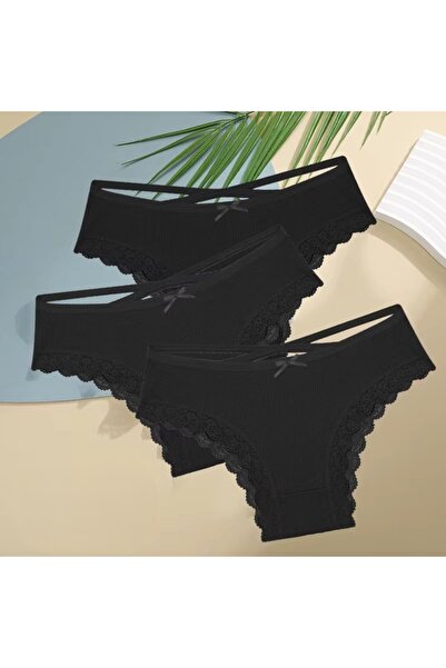 PICADİLİ Set 3 perechi de chiloti pentru dama, CH098, Negru