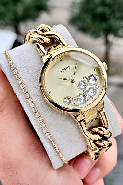 Homies Women's Wristwatch Chain Steel Cord Drop Stone Dial Gift Box Bracelet Gift Included.Hm92938291