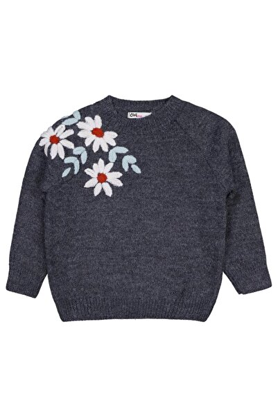 Civil Girls Flower Embroidered Sweater for Ages 2-5 - Gray 4-5 Years