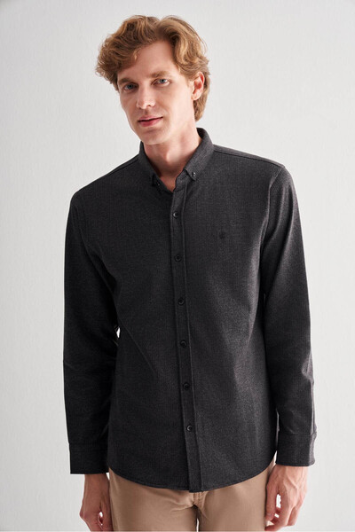 İmza Smart Slim Fit Casual Black Men's Shirt 1004255170