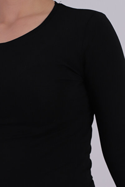 armonika Women's Black Crew Neck Long Sleeve Body Blouse Arm-26K135008