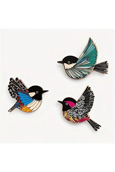 CajuArt Üçlü Ahşap Canlı Renk Kuş Serçe Duvar Dekoru Tablo Süs