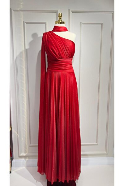 swordstone Büyük Beden Tek Omuz Pelerinli Abiye Elbise