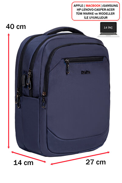 Dada Men's Backpack School Business Daily Use USB Device Orthopedic Back and Shoulder Strap 14 Inch