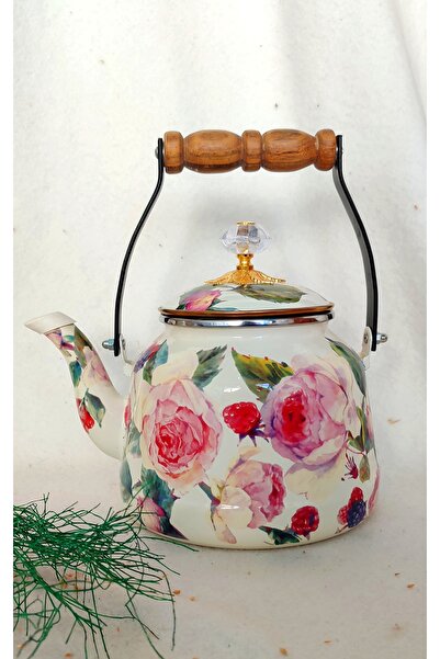 EBRULİEMAYE Rose Lux Enamel Teapot Kettle 2.5 Liter with Crystal Top