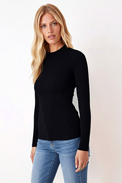 armonika Women's Black Half Fisherman Long Sleeve Body Blouse Arm-26K135003