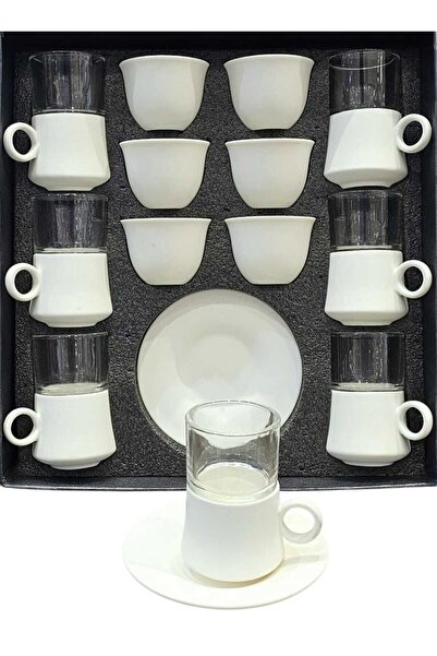 AL OSTORAH 18-piece elegant and perfect porcelain and glass tea and coffee cup set: 6 tea cups, 6 coffee cups, and 6 saucers
