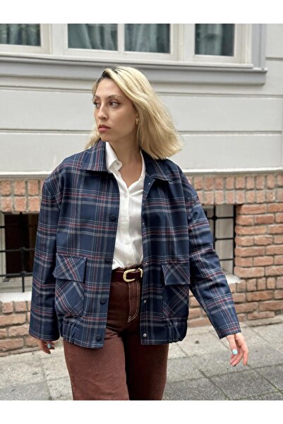 Retrobird Design Plaid Patterned Brooklyn Bomber Jacket Multi-Colored