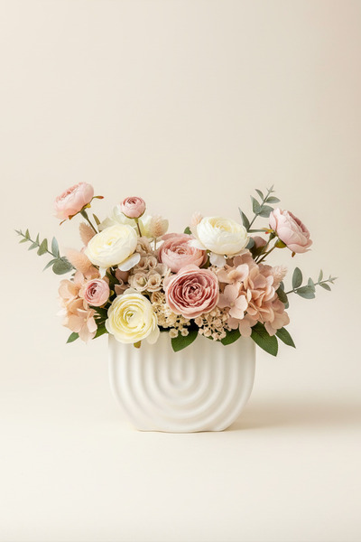 ZURİ DESİGN Bohem Desenli Beton Dekoratif Vazo – 15x10 cm Modern Minimal Saksı