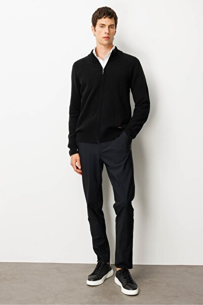 Desen Triko Men's Mock Neck Basic Wool Knitwear Coat Black