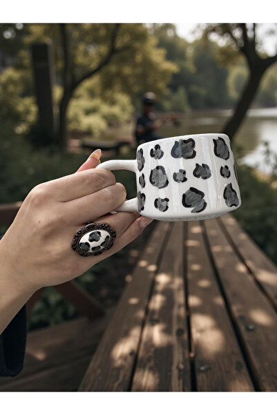 İlbay Çini Takı Cup Ring Set Gray Leopard