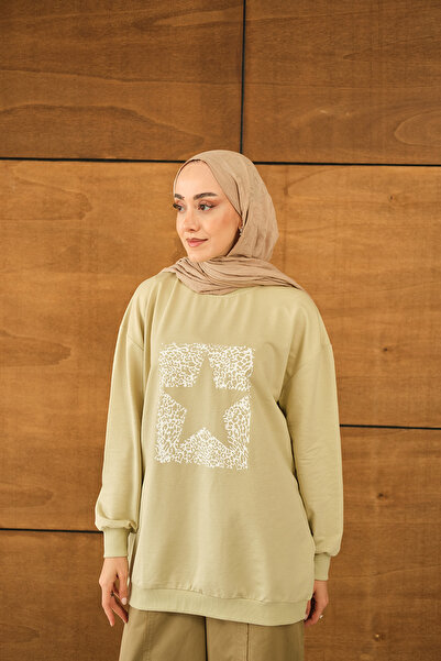 LOCCO Women's Star Printed Sweatshirt Water Green