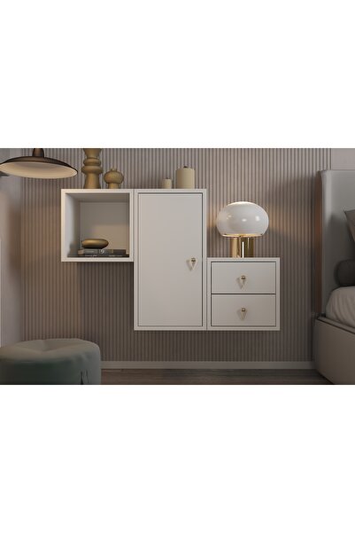 nettrends.net the new trend of shopping Modüler duvara monte kapaklı-çekmeceli açık raflı düzenleyici – Komodin Beyaz-PNR-KMD-1010