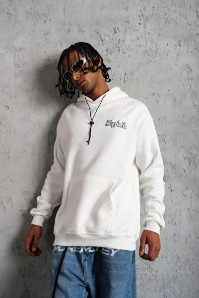 Silerra Men's Oversized Three-Thread Hooded Sweatshirt – Ribbed Detail on Sleeves and Hem, Printed on Front and Back, Kangaroo Ce