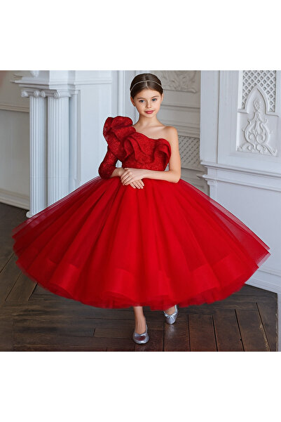 LILYMOON Kırmızı Prenses Abiye Elbise Kız Çocuk İçin – Doğum Günü ve Özel Gün Elbisesi