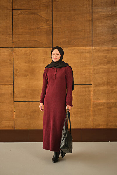 LOCCO Women's Wide Sleeve Knitwear Dress Burgundy