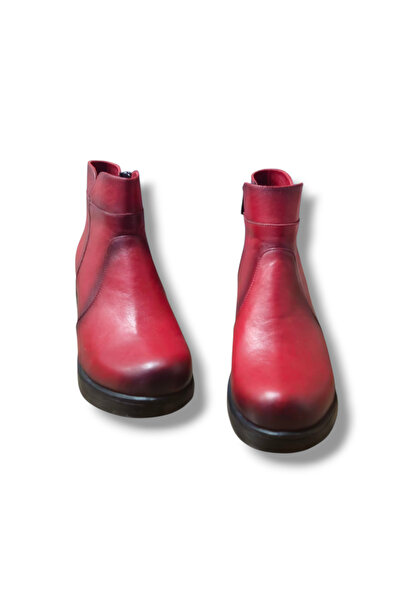 BARONES SHOES KIRMIZI FERMUARLI DOLGU TOPUK SICAK ASTARLI HAKİKİ DERİ KADIN BOT
