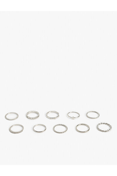 Koton Steel Mixed Twist Stone Detailed Ring Set of 10