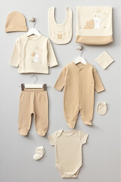 Bebitof 100% Cotton Teddy Bear and Rabbit Patterned 10-Piece Boxed Newborn Hospital Discharge Set Bbtf.Bj.10