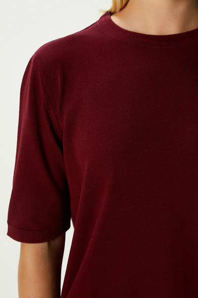 Ritnice Viscose Texture Next Premium Selection Burgundy Half Sleeve Knitwear Sweater