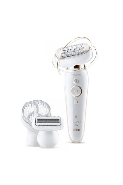 Braun Silk-épil 9 Flex 9030 Epilator, Flexible Head, SensoSmart, Wet & Dry, White/Gold