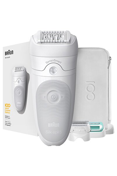 Braun Silk-épil 5 SensoSmart Wet & Dry Epilator, 28 Tweezers, 2 Speed, White Design Edition