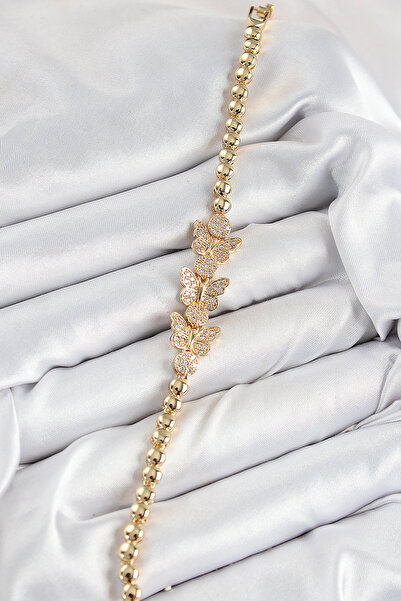 Skygo Brass Zircon Stone Butterfly Model Gold Color Women's Bracelet - Tj-Bb7541