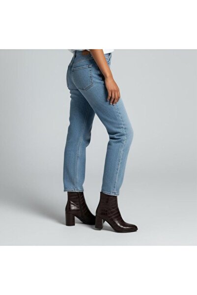 NE&VE SHOES Γυναικείες μπότες με χοντρό τακούνι σε καφέ κροκόδειλο με εσωτερικό φερμουάρ