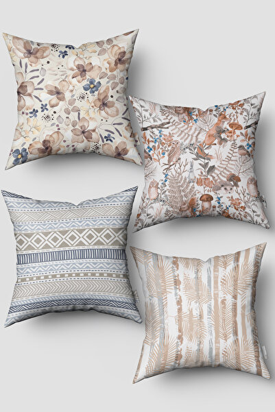 EsnafAli Σετ με 4 καλύμματα μαξιλαριών με μοτίβο Bohemian Botanical Floral