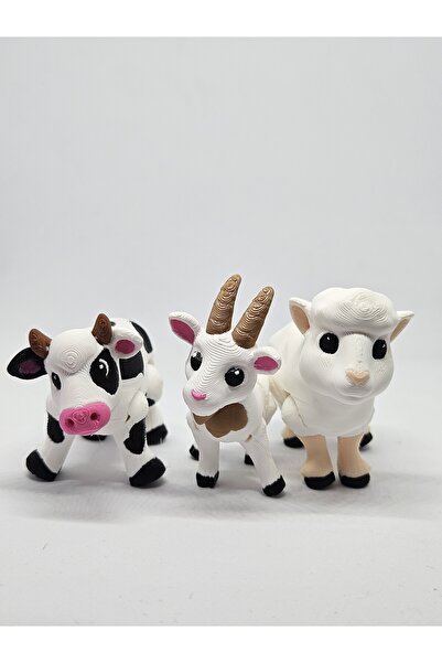 AysbiStudio 3lü Mini Takım Sevimli Keçi, İnek ve Koyun Hayvan Oyuncak – Flexi Hayvan Figür +4 Yaş - BPA free
