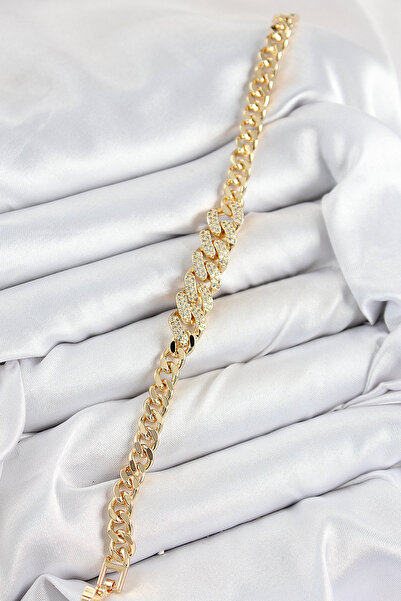 Skygo Brass Zircon Stone Cuban Chain Model Gold Color Women's Bracelet - Tj-Bb7533