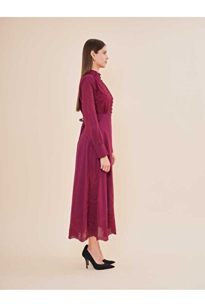 SERPİL Dantelli Yaka Detaylı Uzun Kollu Midi Elbise 51118