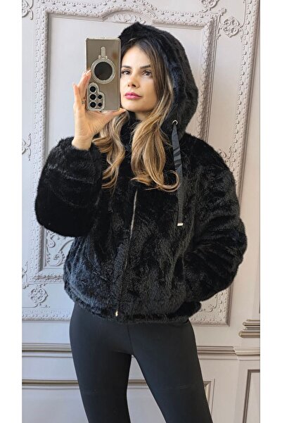 GLAMSI Warm eco-fur sweatshirt with Hooded and zipper