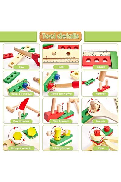 Jiffy Wooden Tool Box Carrycase Pretend Role Play Carpenter Assembly Take Apart Construction Toys