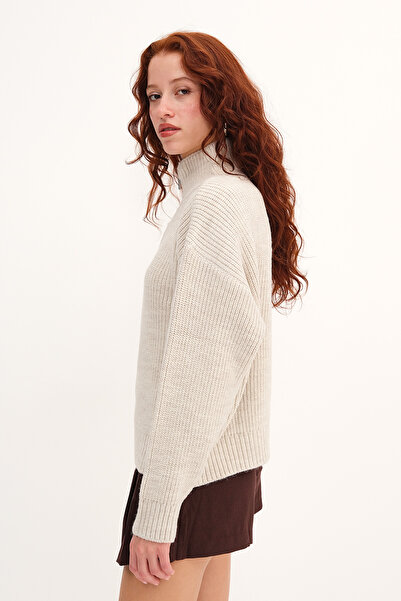 Addax Yakası Fermuarlı Triko Kazak K3474